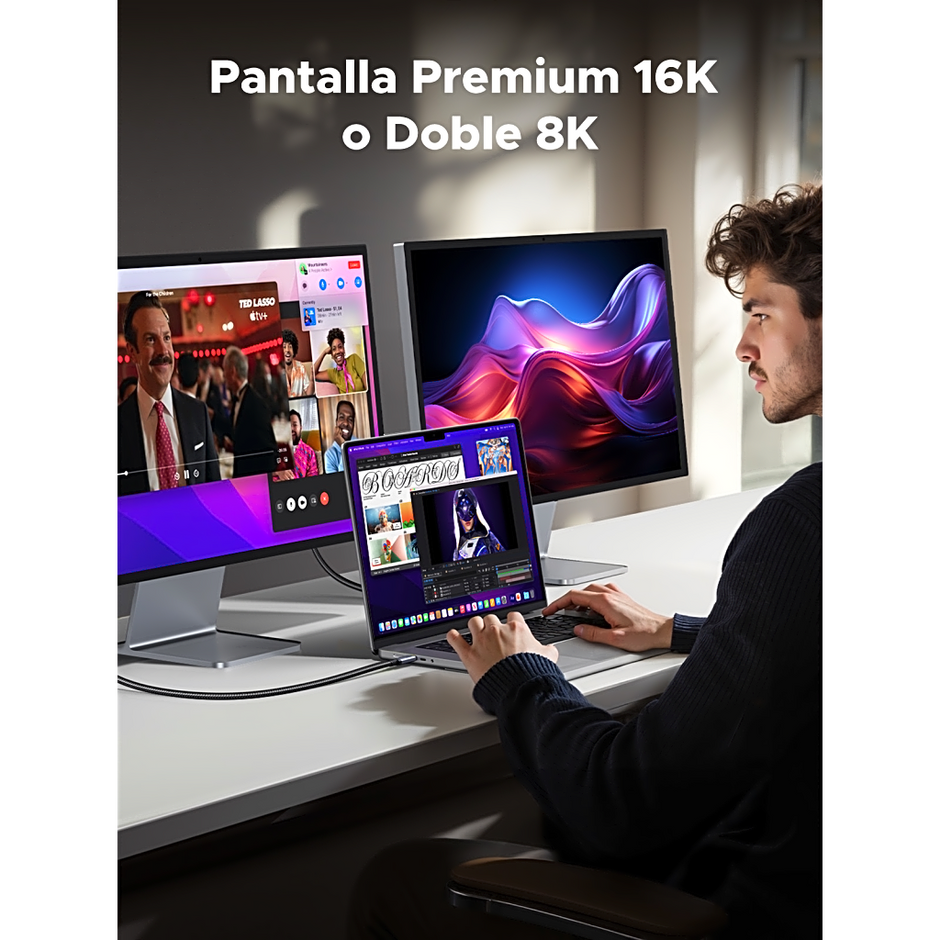 Cable USB-C Thunderbolt 5 / 80 Gbps Bidireccional / 120 Gbps Unidireccional / 1 m (3.28 ft) / 24 Pines / E-Marker IP2133H / 5A Máximo / Aluminio + Cobre Blindado