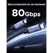 Cable USB-C Thunderbolt 5 / 80 Gbps Bidireccional / 120 Gbps Unidireccional / 1 m (3.28 ft) / 24 Pines / E-Marker IP2133H / 5A Máximo / Aluminio + Cobre Blindado