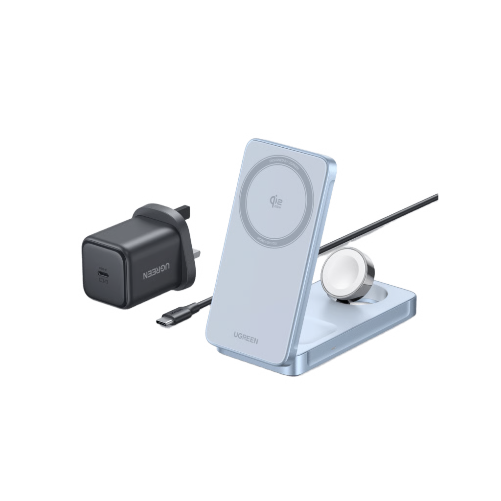 Cargador Inalámbrico Magnético 3-en-1 / Entrada 5V-12V / Salida 15W Máx / Carga Simultánea Teléfono-Reloj-Auriculares / Soporte Ajustable / Compatibilidad Qi