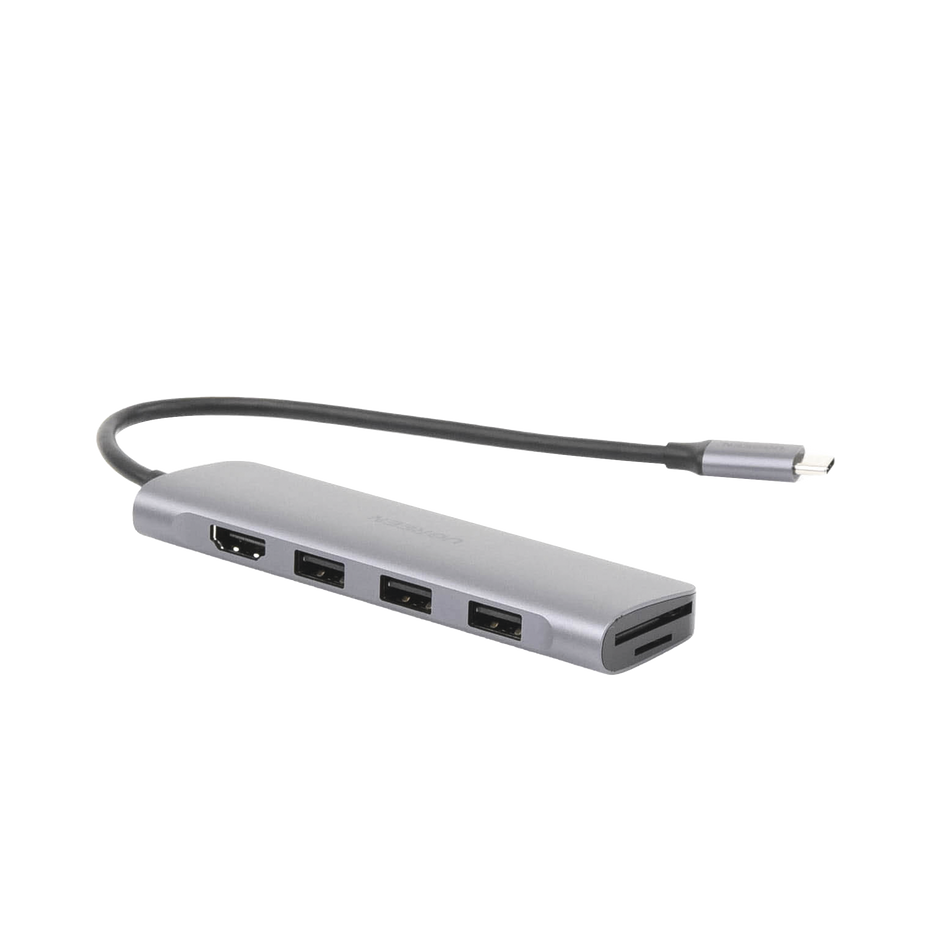 HUB USB-C Multipuertos / HDMI 4K@30Hz  / 3 Puertos USB-A 3.0 / Lector Tarjeta SD+TF (Uso Simultáneo) / 6 en 1 / Carcasa de Aluminio.