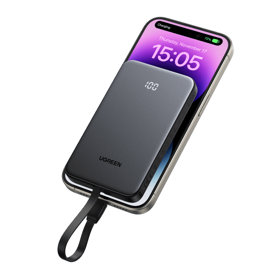 Power Bank 10000mAh | Cable USB-C Integrado | Carga Rápida 20W | Pantalla Digital | USB-C PD 3.0 y USB-A 22.5W | Diseño Ultrafino