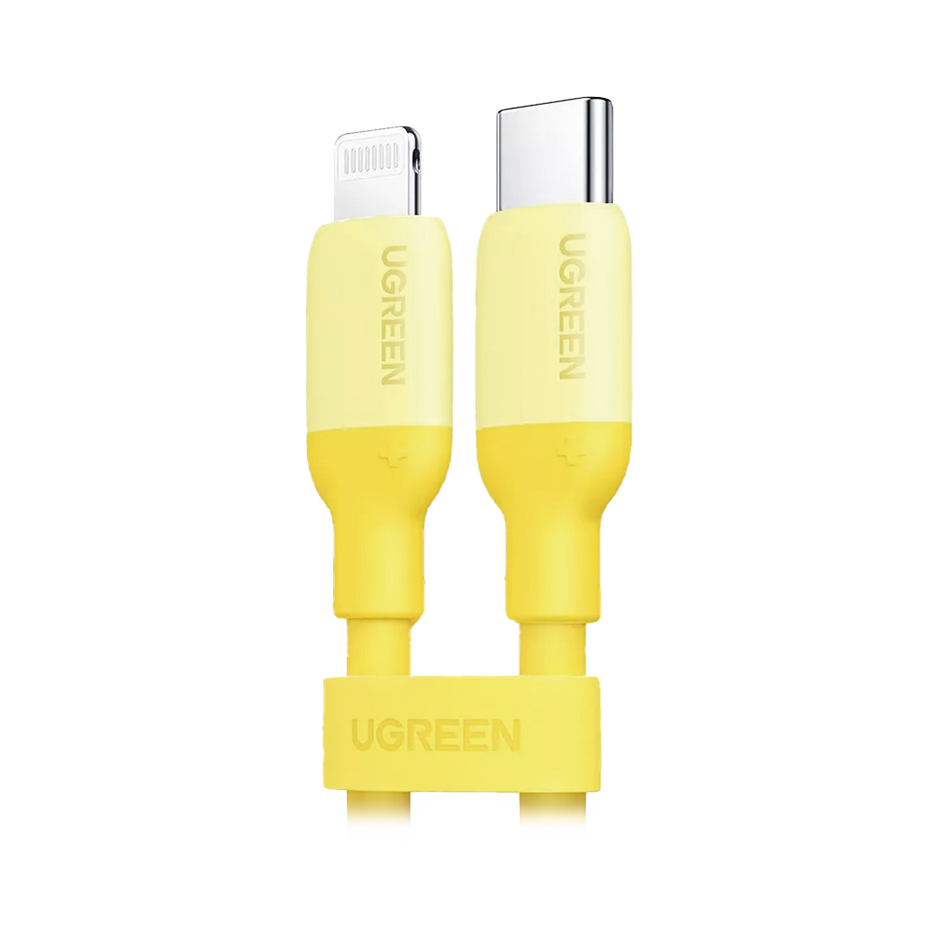 Cable USB-C a Lightning / Certificado MFi / 1 Metro / Adecuado para iPhone, iPad, iPod / Carga Rápida PD 20W /  Sincronización de Datos de hasta 480 Mbps / Goma de Silicona y  TPE. / Suave al Tacto / Color Yellow