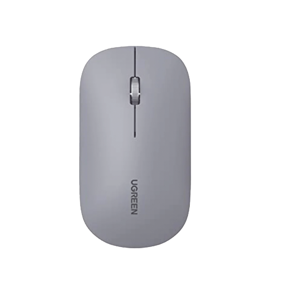 Mouse inalámbrico 2.4 GHz | Ultra Delgado y Silencioso | DPI 1000/1600/2000/4000 (Ajustable) | Alcance 10m | Scroll de Aluminio | Adaptable a diferentes superficies | Diseño suave al tacto | Contiene Receptor USB | Color Gris.