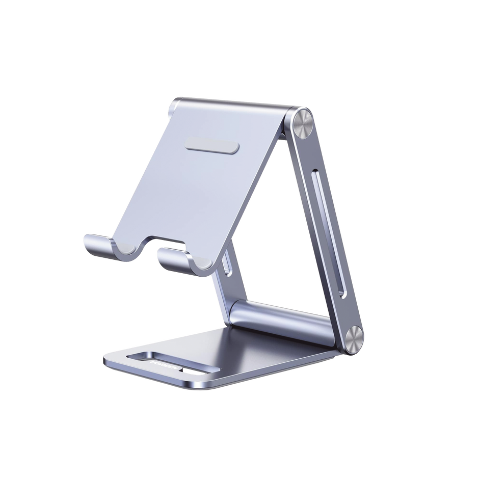 Soporte para Teléfono Celular de Aluminio / Angulo Ajustable / Amplia Compatibilidad con dispositivos de 4.7'' a 7.9'' / Antideslizante / Antiarañazos / Plegable / Color Azul