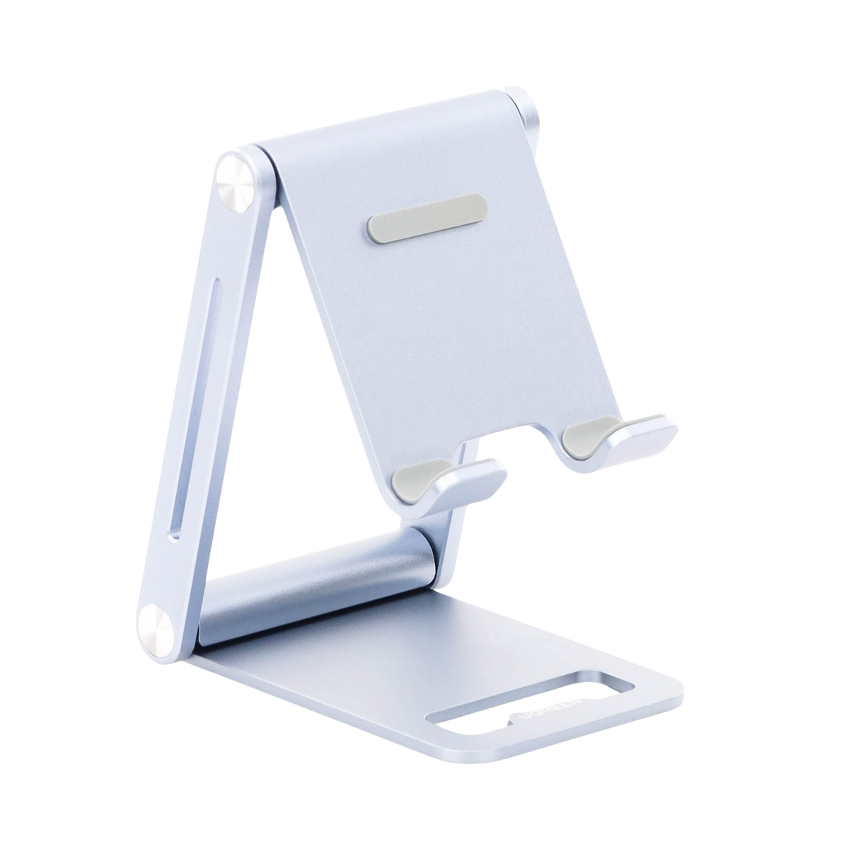 Soporte para Teléfono Celular de Aluminio / Angulo Ajustable / Amplia Compatibilidad con dispositivos de 4.7'' a 7.9'' / Antideslizante / Antiarañazos / Plegable / Color Azul