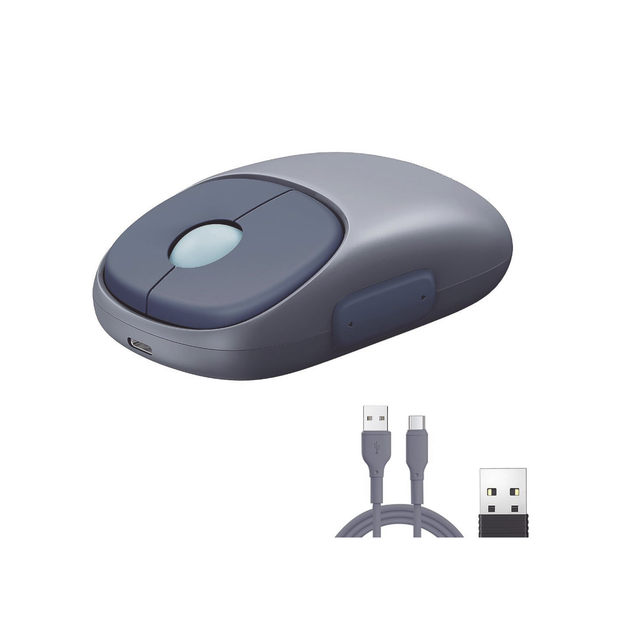 Mouse Inalámbrico Recargable FUN | Bluetooth + 2.4GHz | DPI Ajustable | Silencioso | Compatible con PC, Laptop, Tablet y Mac | Color Azul