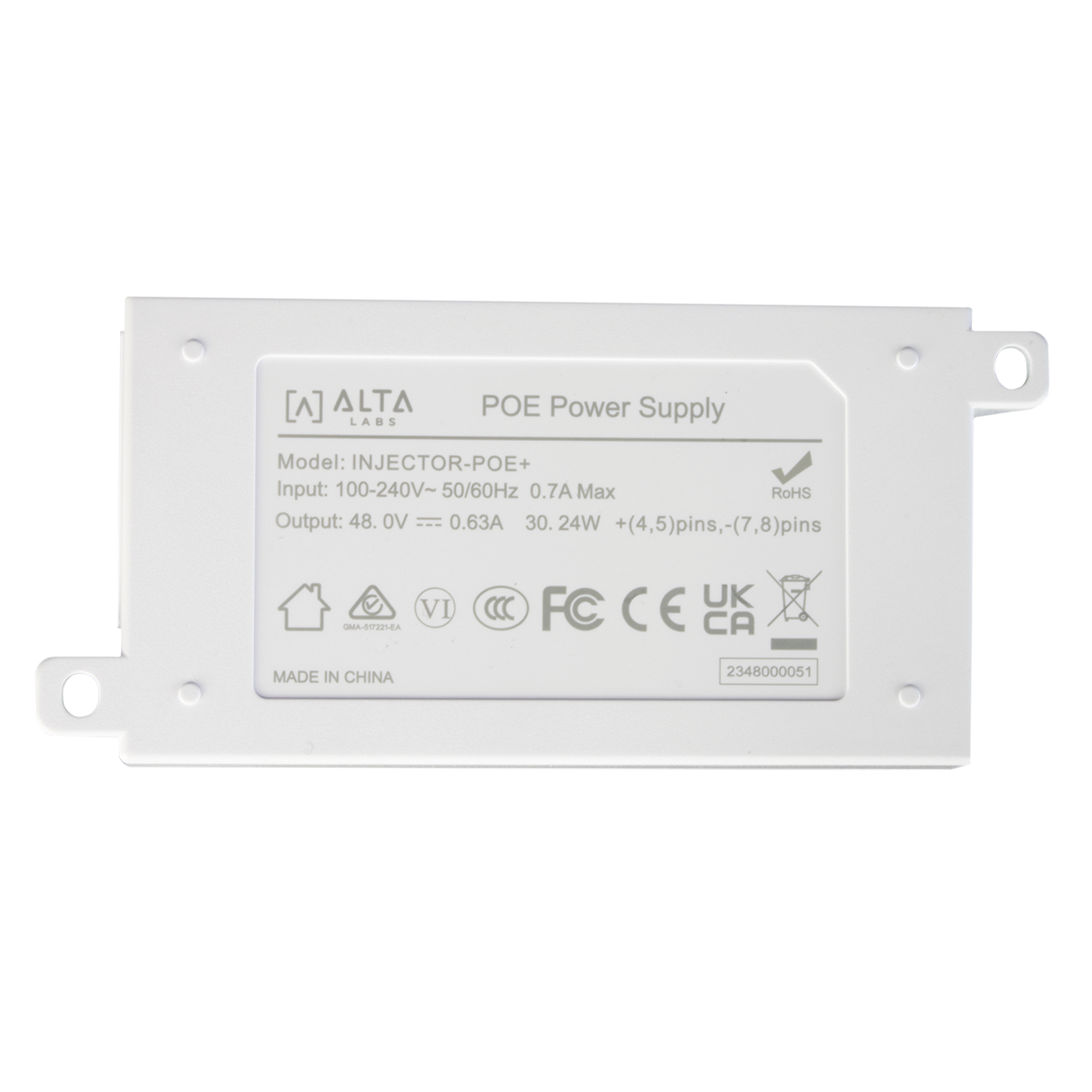 Inyector POE 802.3 af/at (48V 0.6A) /  Para Puntos de Acceso Alta Labs ( O Cualquier Equipo con PoE+) / 2 Puertos 10/100/1000 Mbps / Incluye cable AC