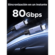 Cable USB-C Thunderbolt 5 / 80 Gbps Bidireccional / 120 Gbps Unidireccional / 1 m (3.28 ft) / 24 Pines / E-Marker IP2133H / 5A Máximo / Aluminio + Cobre Blindado