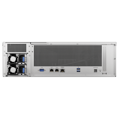 Servidor NAS Rack / 16 Bahías Intercambiables / 3U / Rendimiento 3,519/1,790 MB/s / 10GbE Integrado / Fuentes Duales en Caliente / Expansible a 28 Bahías / Hasta 560 TB