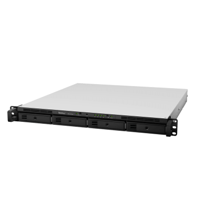 NAS Rack / 4 Bahías / CPU Intel Xeon D-1527 Quad-Core / 8 GB DDR4 ECC Ampliable a 64 GB / 2 Ranuras M.2 NVMe/SATA / 4 Puertos LAN 1GbE / Soporte 10GbE Opcional / Escalable a 16 Bahías