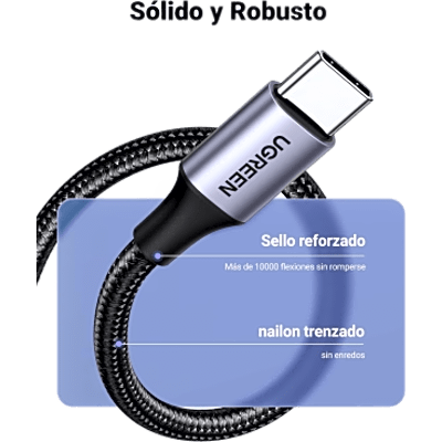 Cable USB-A a USB-C / 3A / 18W / USB 2.0 480 Mbps / Nylon Trenzado / 3 m (10 ft)