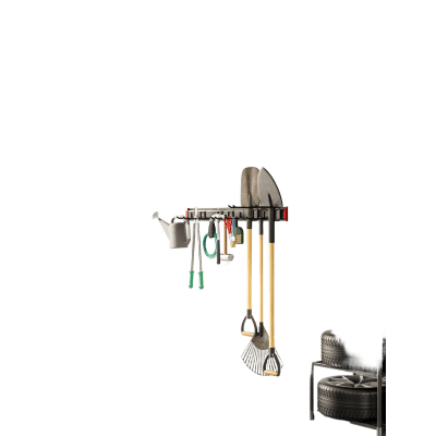 Sistema de Almacenamiento de Pared / Capacidad Total 228 kg (502.7 lb) / 8 Ganchos Ajustables / 2 Bandas de Sujeción / Estructura Acero y Plástico