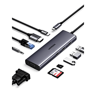 Hub USB-C 10 en 1 HDMI VGA Ethernet 100W