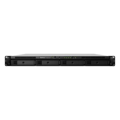 NAS Rack / 4 Bahías / CPU Intel Xeon D-1527 Quad-Core / 8 GB DDR4 ECC Ampliable a 64 GB / 2 Ranuras M.2 NVMe/SATA / 4 Puertos LAN 1GbE / Soporte 10GbE Opcional / Escalable a 16 Bahías