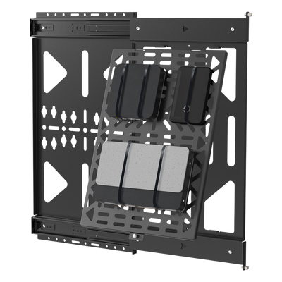 Panel de Almacenamiento AV Deslizante / Capacidad 10 kg (22 lbs) / Rango 300 mm / Acero de Alta Resistencia / Quick-Release / Montaje Pared y Riel
