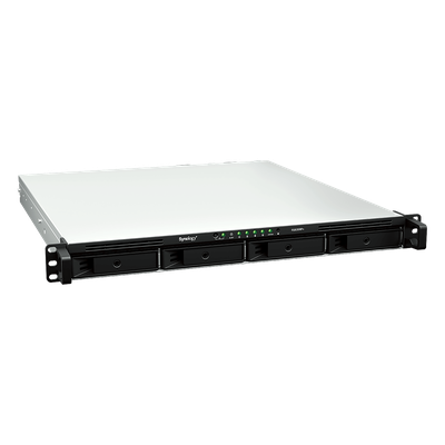 Servidor NAS Rackmount / 4 Bahías Hot-Swappable / 1U / 2000/1300 MB/s Lectura/Escritura / 4 Puertos 1GbE RJ45 / PCIe 3.0 x8 / Dual Power Supply Redundante / DSM / Almacenamiento Empresarial