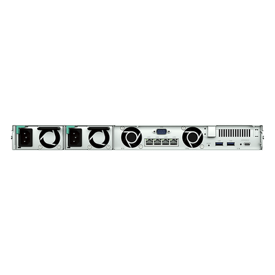 Servidor NAS Rackmount / 4 Bahías Hot-Swappable / 1U / 2000/1300 MB/s Lectura/Escritura / 4 Puertos 1GbE RJ45 / PCIe 3.0 x8 / Dual Power Supply Redundante / DSM / Almacenamiento Empresarial