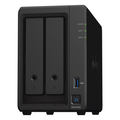 NVR Deep Learning / 2 Bahías / Intel Celeron Quad-Core 2.7 GHz / 6GB DDR4 / HDMI 4K / 1GbE Link Aggregation / Compacto 166 x 106 x 223 mm